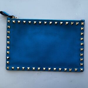 Valentino Rockstud Blue Cobalt Leather Clutch Wristlet